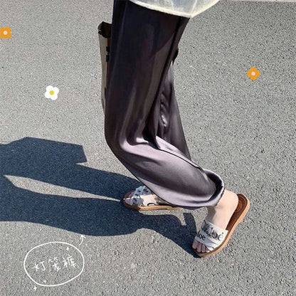 Summer Fashion Elastic Waist Loose Casual Ankle Length Satin Lantern Pants Women Solid Color All-match Trousers Female Clothes