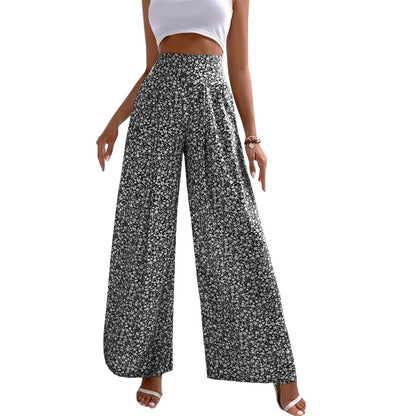 2024 New Red Green Blue Black Floral High-Waisted Bell-Bottoms Pants Loose and Comfortable Slim Ladies Design Feeling Pants