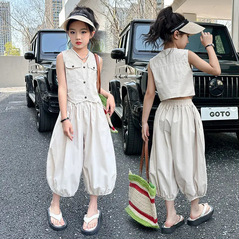 Girls Clothes 12 To 14 Years Old Junior Top and Bottom Set Outfit Sets Kids Girl Korean Children's 2025 Girls' Outfits Summer 4