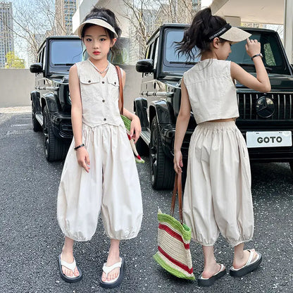 Girls Clothes 12 To 14 Years Old Junior Top and Bottom Set Outfit Sets Kids Girl Korean Children's 2025 Girls' Outfits Summer 4
