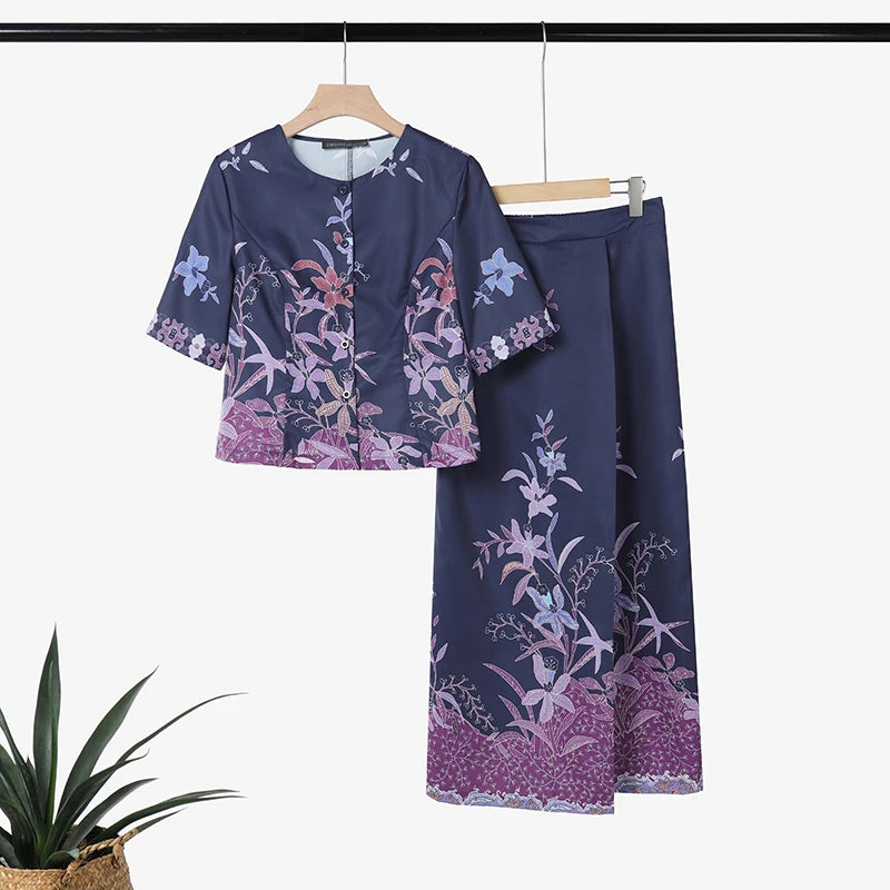 ZANZEA Stylish Summer 2 Pieces Sets Printed Outfits Elegant Women Dress Sets O Neck Half Sleeve Floral Blouse Maxi Skirt Suit