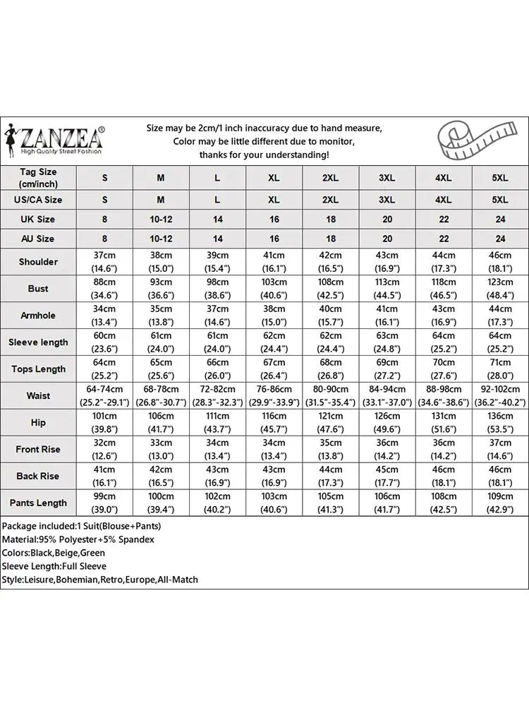 2023 ZANZEA Women Suit Autumn 2CPS Long Sleeve Lapel Blouse Causal Wide Leg Pants Sets Elegant Lady Office Blazer Matching Sets