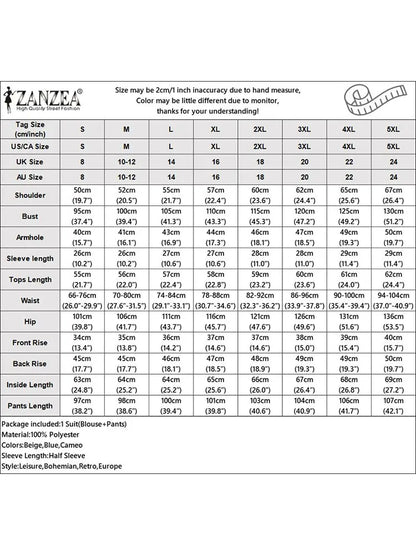 2026 ZANZEA Women Summer Pant Sets Half Sleeve Floral Print Blouse Casual Trouser Suit 2pcs Elegant Work Tracksuits 2-Piece Sets