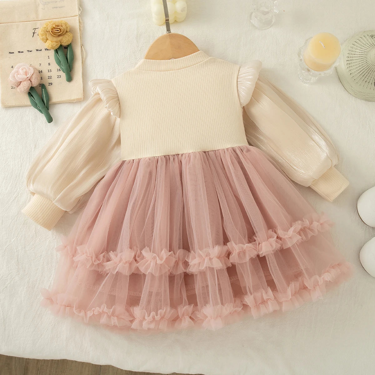 Autumn New Solid Color Chiffon Baby Girl Princess Dress, Sweet Bow Children'S Clothing For Birthdays (6 Months -3 Years)