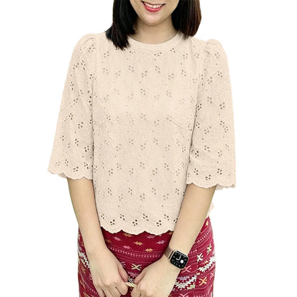 ZANZEA Women's Casual Openwork Blouses O-Neck Half Sleeve Embroidered Floral Patchwork Tops Summer Daily Wear Blusas de Mujer