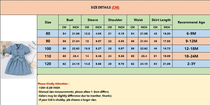 Baby Girl Fashion Dress Bubble Sleeve Lapel Jeans Casual Dress+Belt Summer Birthday Party Costumes for 1-3 Years Toddler Girl