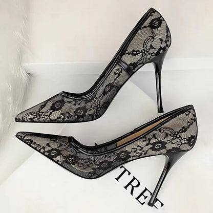 BIGTREE Shoes Mesh Hollow Lace Woman Pumps 2026 Spring Women Heels Sexy Party Shoes Thin Stiletto Heels Women Shoes 6 Colour