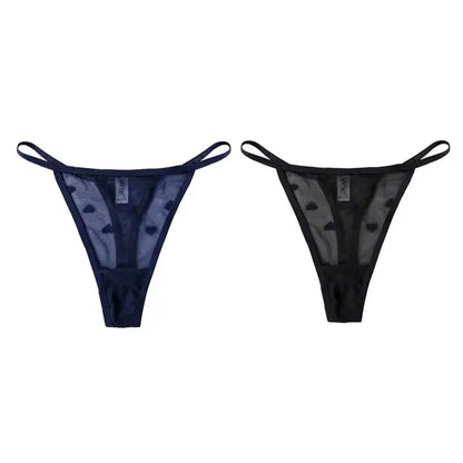 2Pcs Heart See Through Mesh G-String T-Pants Underpants Sexy Lace Sheer Underwear Women's Low Waist  Lingerie Thong Panties