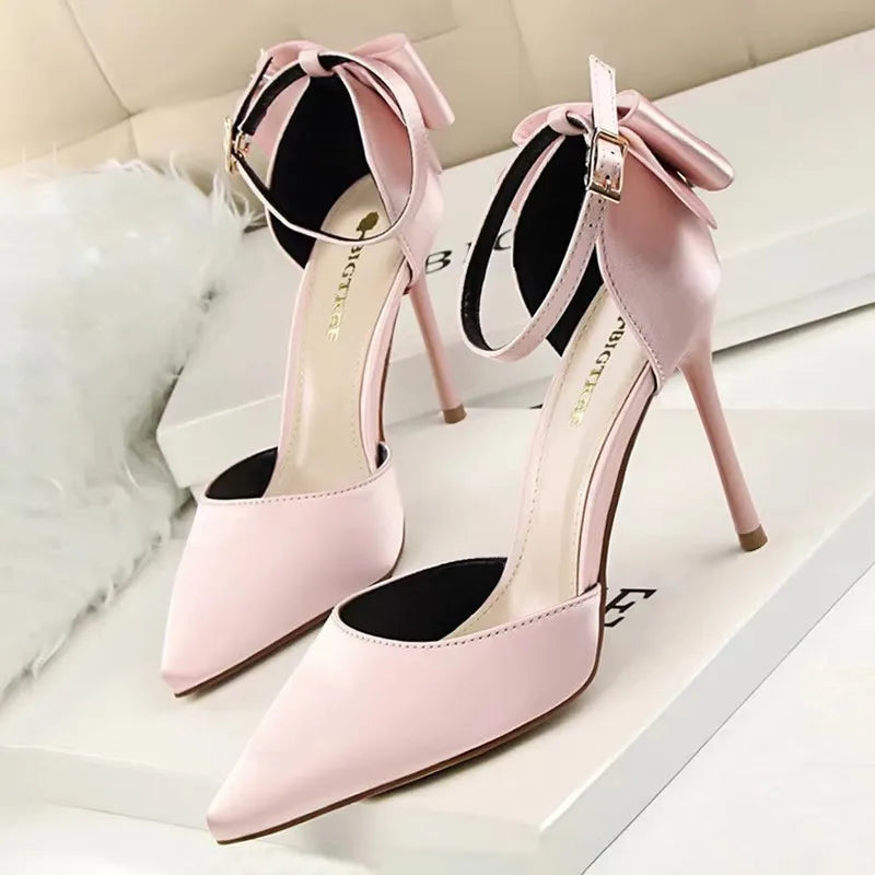 BIGTREE Shoes Bow Woman Pumps Silk High Heels Women Shoes Stiletto Red Wedding Shoes Women Heels Women Sandals 8cm and 10cm