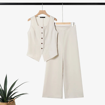 ZANZEA Women Summer Matching Pant Sets Square Neck Vests & Elastic Waist Pants 2 Piece Suits Casual Office Work Commute Outfits
