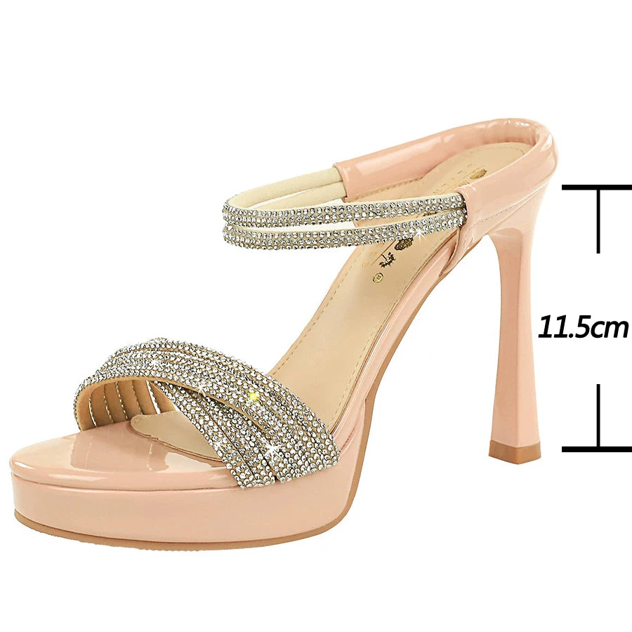 BIGTREE Shoes Women Luxury High Heels Open Toed High-heeled Sandals Women Summer Shoes Rhinestone Stiletto Heels 11.5 cm Pumps