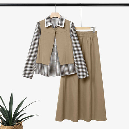 ZANZEA Women Muslim Sets Vintage Gingham Patchwork Fake 2 Pieces Blouse  Maxi Skirt Suit Casual Long Sleeve Tops Matching Sets
