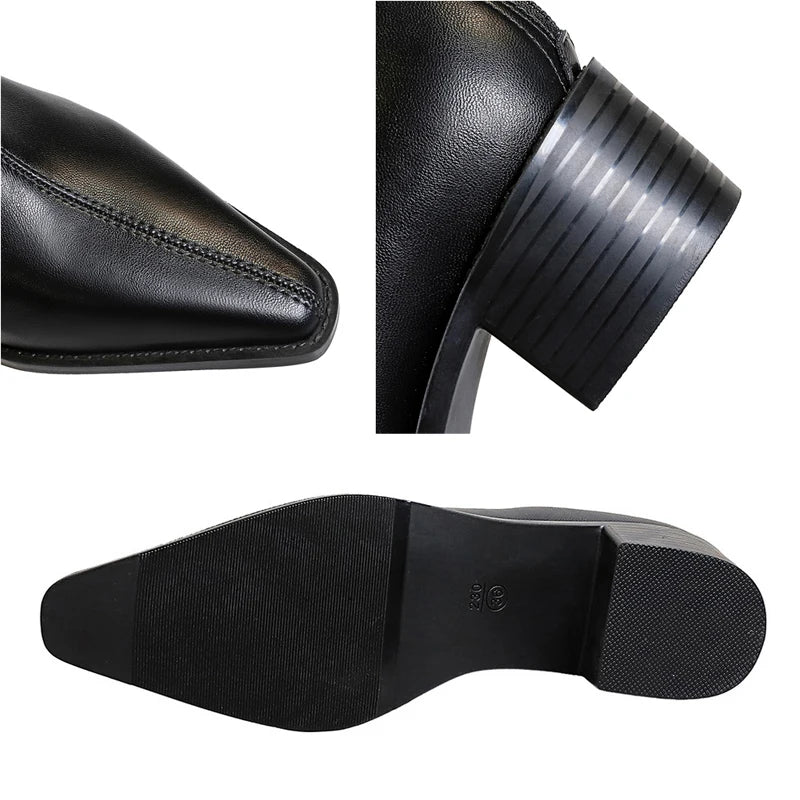BIGTREE Street Style Designer Vintage Pointed Toe Zipper Women Ankle Boots Autumn Winter Fashion Square Heel Shoes Botas Mujer