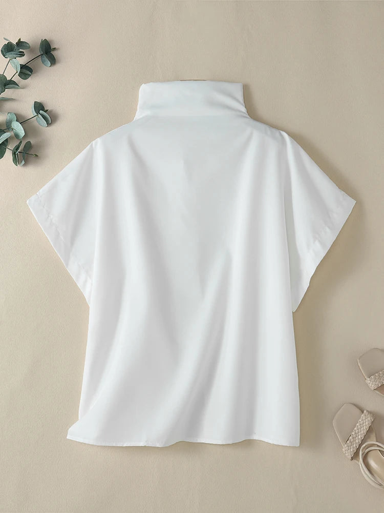 ZANZEA Women Stylish Turtleneck Chic Blouses 2025 Summer Trendy Cap Sleeve Streetwear Loose Casual Blusas Mujer Solid Color Tops