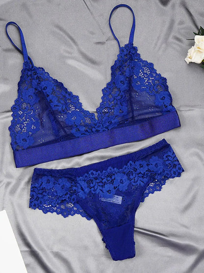 Women's Ultra-thin Cup Mesh Lace Underwear Set Transparent Bras Beauty Back Hollow Embroidery Bra & Brief Sets