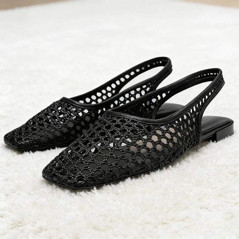 Mesh Weave Cutout Flat Sandals Women Summer 2026 Light Comfortable Slingback Flats Shoe Designer Luxury Beach Sandals Breathable