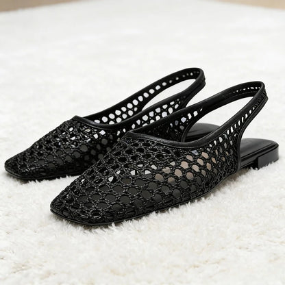 Mesh Weave Cutout Flat Sandals Women Summer 2026 Light Comfortable Slingback Flats Shoe Designer Luxury Beach Sandals Breathable
