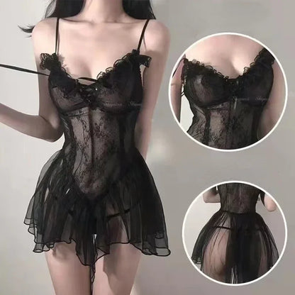 Sleepwear Women Lace Dress Babydoll Lingerie V-neck Strap Nightwear Female Underwear Lenceria Sensual Mujer Sexy