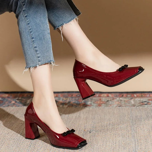 Spring Fashion New Style Square Toe Pumps Elegant Shallow Mouth High Heels Square Toe Color Matching Comfortable Women's Shoes