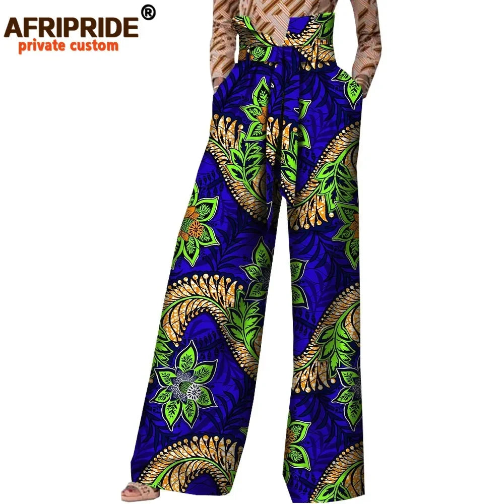 2026African Pants for Women Plus Size Wear Trousers Customzied High Waist Full Length Back Zipper Pants with Sashes A1821002
