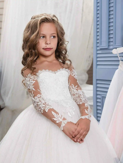 Lace Embroidery Transparent Long Sleeved Children's Flower Girl Wedding Party Graduation Ceremony Princess Floor Mopping Dress
