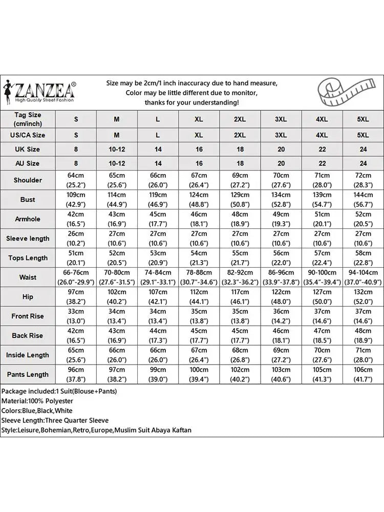 Summer Printed Tracksuits Bohemain Trousers Suit 2024 ZANZEA Women 3/4 Sleeve Blouse Wide Leg Pants Sets Vintage Matching Sets