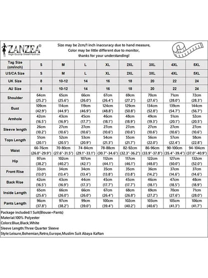 Summer Printed Tracksuits Bohemain Trousers Suit 2024 ZANZEA Women 3/4 Sleeve Blouse Wide Leg Pants Sets Vintage Matching Sets