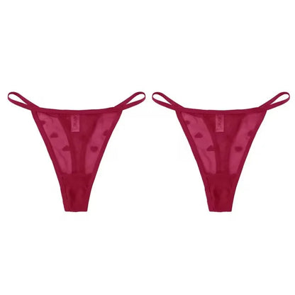 2Pcs Heart See Through Mesh G-String T-Pants Underpants Sexy Lace Sheer Underwear Women's Low Waist  Lingerie Thong Panties