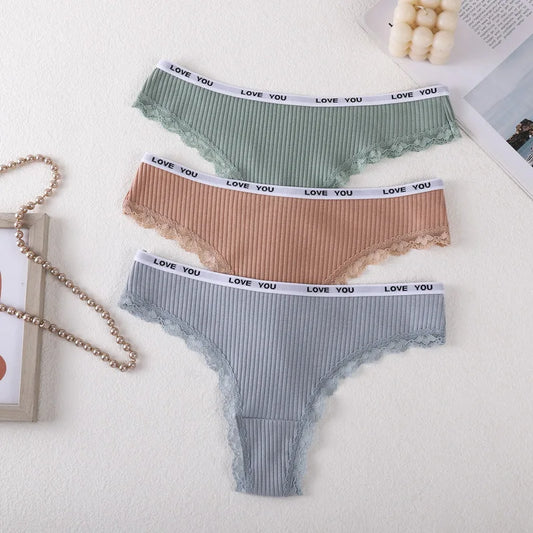 Comfort Breathable Soft Underwear Women's Low-Rise Ribbed Cotton Thongs Panties