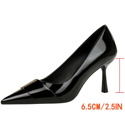 BIGTREE Shoes Patent Leather Women Pumps Fashion High Heels Women Shoes Pointed Tip Ladies Kitten Heels 6.5 Cm Sexy Party Shoes