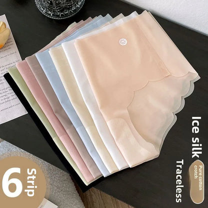 6Pcs Ice Silk Seamless Underwear for Women 3D Peach Butt Shaping Invisible Panties No Show Breathable Briefs for Yoga Daily Wear