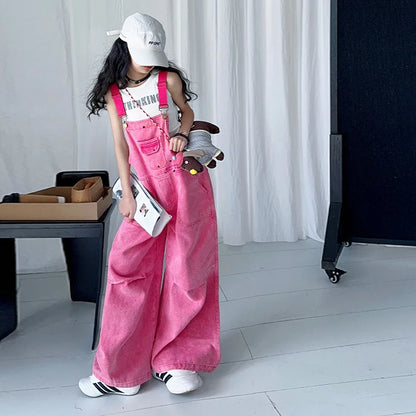 2026 summer Kids Overalls Jeans for Girls Child Denim Jumpsuit Pockets spring Teens lady Suspender Trousers 5 9 12 year