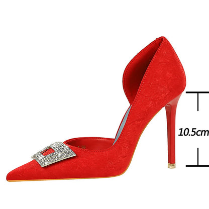 BIGTREE Shoes Luxury Women Pumps Rhinestone High Heels 10.5 CM Stiletto Silks Satins Female Heels Sexy Party Shoes Women Pumps