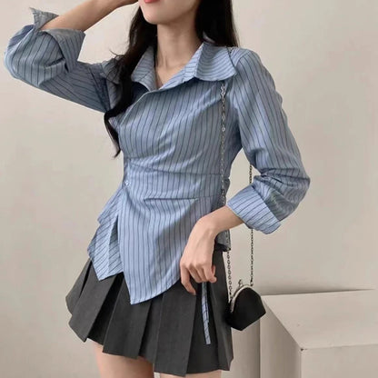 Spring Autumn Casual Striped Shirt Women Shirts Fashion Female Long Sleeve Slim Blouse Tops Office Lady Shirts