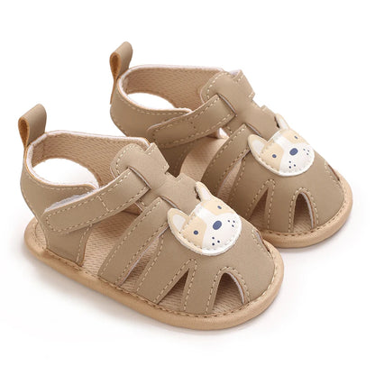 0-1Year Baby Shoes Infant Pre-Walker Shoes Cute Teddy Bear Pattern Summer Sandals Soft Sole Adjustable Strap Daily Footwear