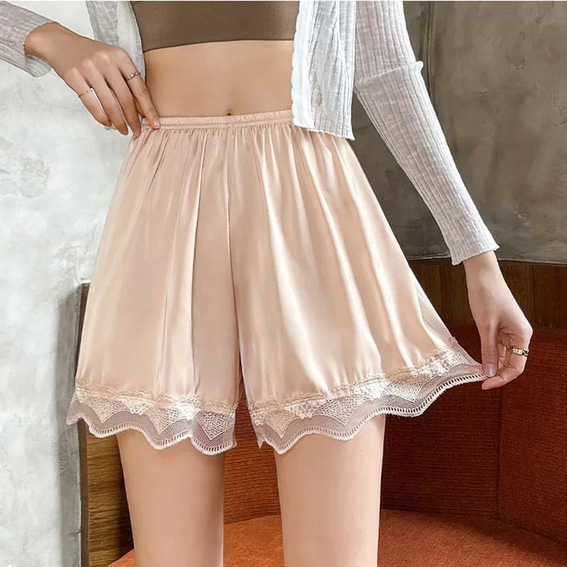 3pcs Women's Summer Lace Underwear Female Thin Soft Satin Knickers In Loose Safety Pants Lady Ice Silk Comfort Home Shorts