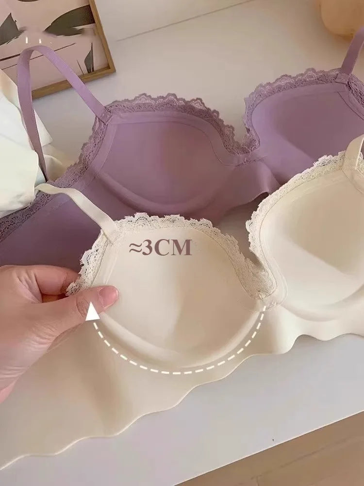 YUQI Small Bust Seamless Bra Set |Extra Padded Lift Enhancer for Flat Chest, Anti-Sagging Support T-Shirt Bra & Panties bralette