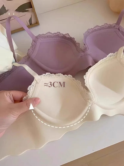 YUQI Small Bust Seamless Bra Set |Extra Padded Lift Enhancer for Flat Chest, Anti-Sagging Support T-Shirt Bra & Panties bralette