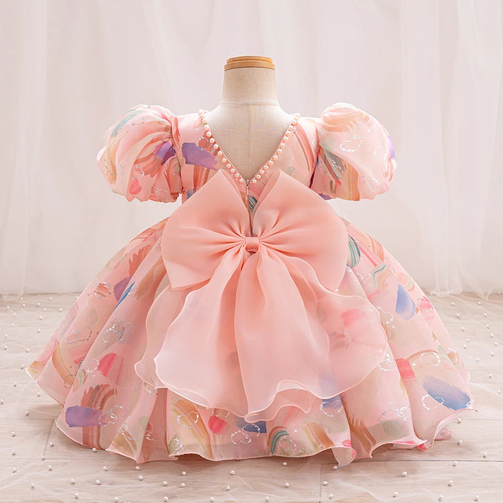 HETISO Girls Dress Kids Summer Chiffon Floral Wedding Birthday Party Dresses for First Communion Baby Casual Clothes 1-6 Years
