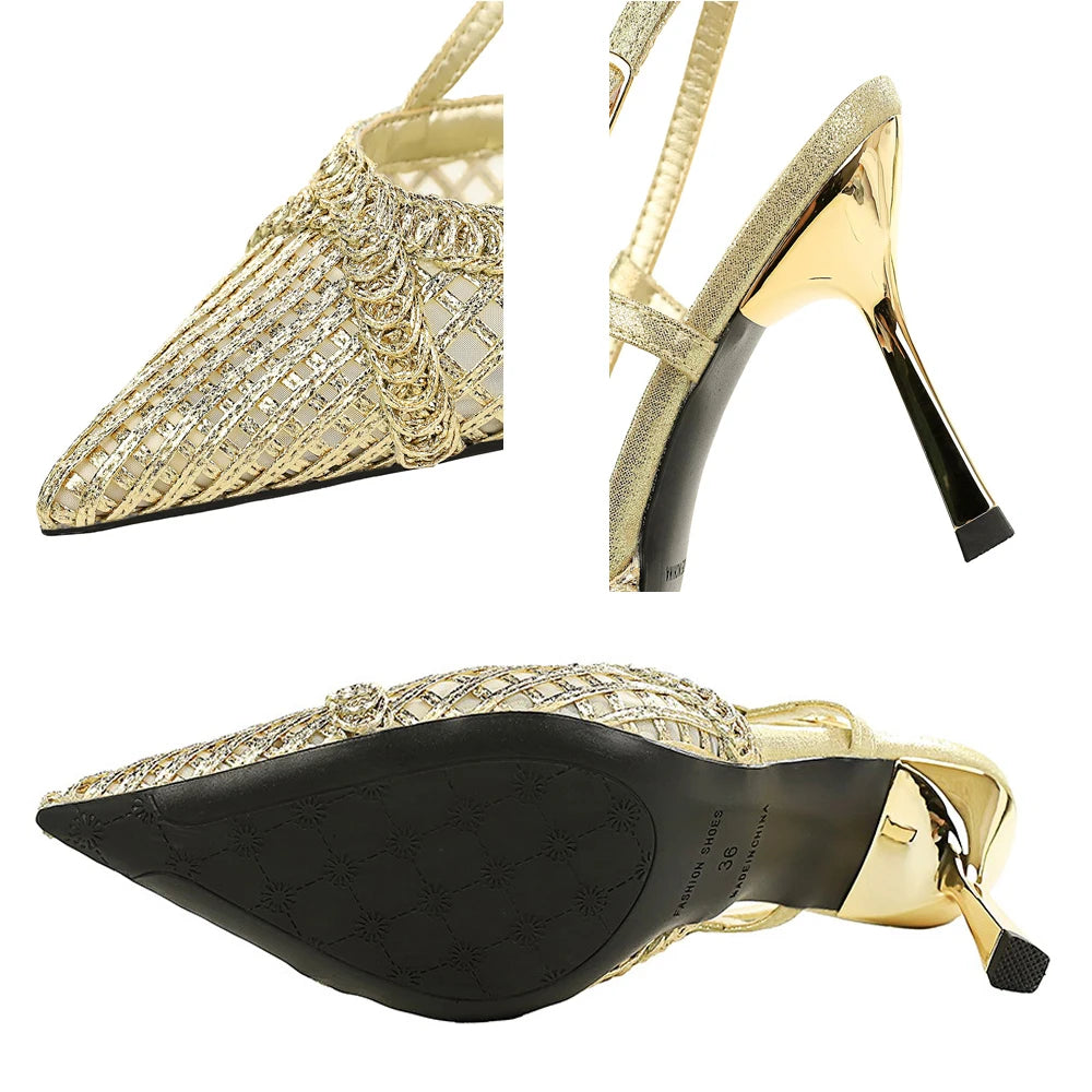 BIGTREE Shoes Hollow Woven Mesh Women Pumps Pointed Tip Stiletto High Heels 8 cm Buckle Heeled Sandals Women Summer Ladies Heels