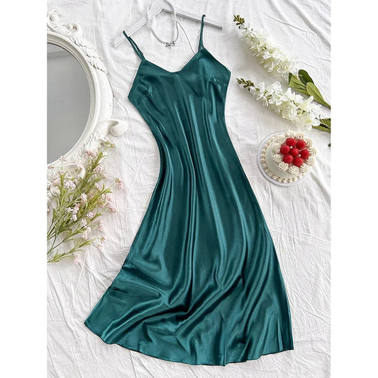 Elegant Satin Women's Nightdress Sexy Comfortable Long Slip Dress Solid Color Pajamas For Women