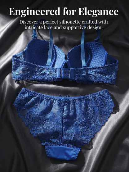 New fashion 2-piece set of sexy Lingerie set  blue lace brassere push up women's set  A2155