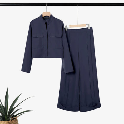 ZANZEA 2026 Spring Outfits Stand Neck Long Sleeve Tops Pant Sets Stylish Solid OL Work Tracksuit Women 2 Piece Sets Streetwear