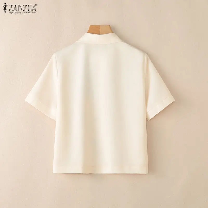 ZANZEA Woman Abstract Art Printing Short Sleeve Shirts Turn-Down Collar Button Up Blouses Summer Casual Daily Streetwear Top 3XL