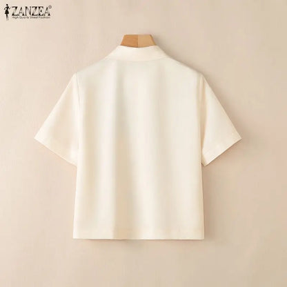 ZANZEA Woman Abstract Art Printing Short Sleeve Shirts Turn-Down Collar Button Up Blouses Summer Casual Daily Streetwear Top 3XL
