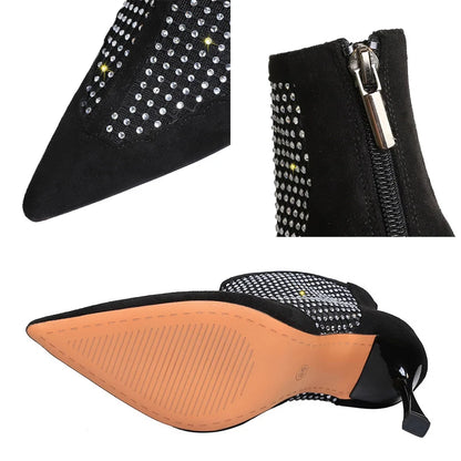 Sexy Mesh Rhinestones Women Boots Net Breathable Boots Stiletto High-Heeled Boots Summer Sandals Boots Rear Zipper High Heels