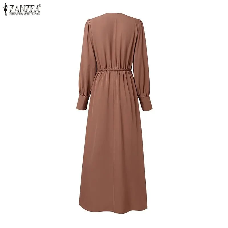 Ramadan Abaya ZANZEA Autumn Embroidered Dresses Muslim Robe Eid Dress IsIamic Clothing Women Long Sleeve Buttons Sundress Kaftan