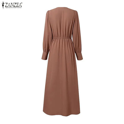 Ramadan Abaya ZANZEA Autumn Embroidered Dresses Muslim Robe Eid Dress IsIamic Clothing Women Long Sleeve Buttons Sundress Kaftan