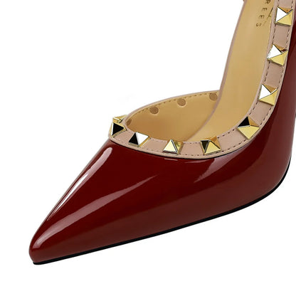 Sexy Women Pumps Rivet Design High Heels Women 10.5 CM Stiletto Patent Leather Ladies Pumps Luxury Banquet Shoes Plus Size 43