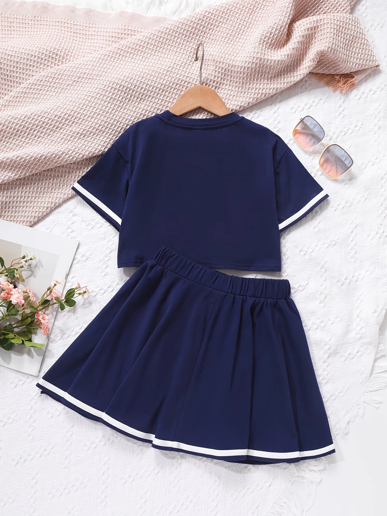 Girls' Spring Summer Half-Skirt Set with Short Sleeve T-Shirt Sport Casual Short Top And Skirt 2-Piece Set